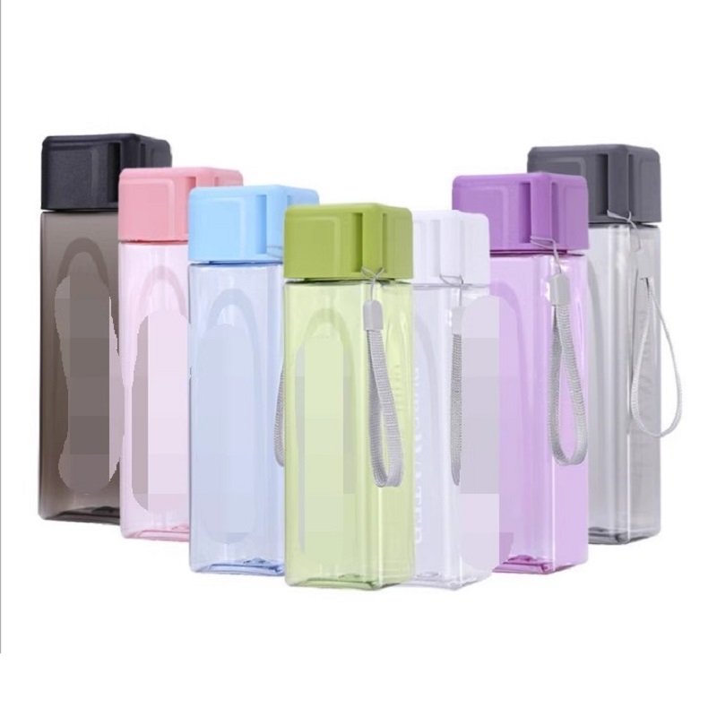 Outdoor Sport Glass Water Bottle - 450ml、1個入り 透明なスクエア型マテプラスチック製グラス、屋外スポーツ用ミルクケーブル付き携帯用水筒