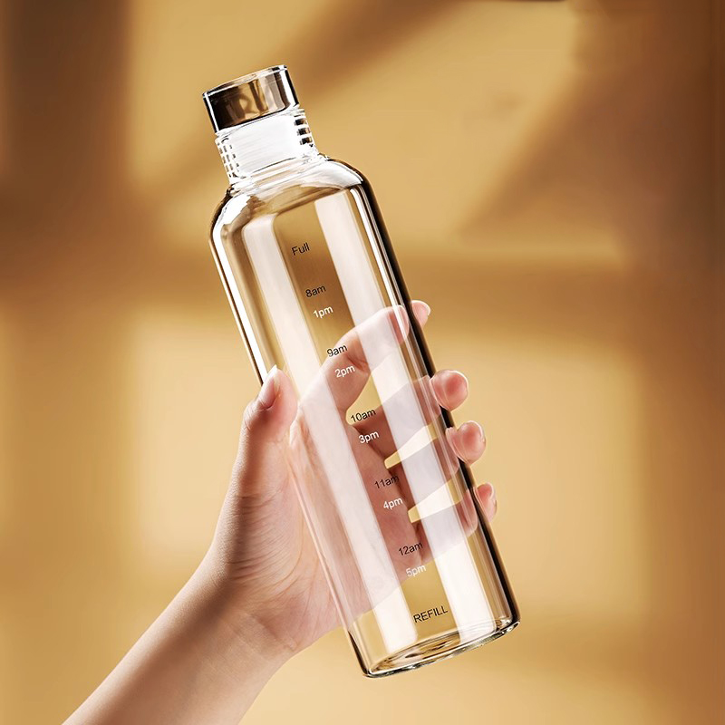 FOME ガラス製スポーツウォーターボトル、タイムスケール付 - Outdoor Sport Glass Water Bottle のレビューと価格