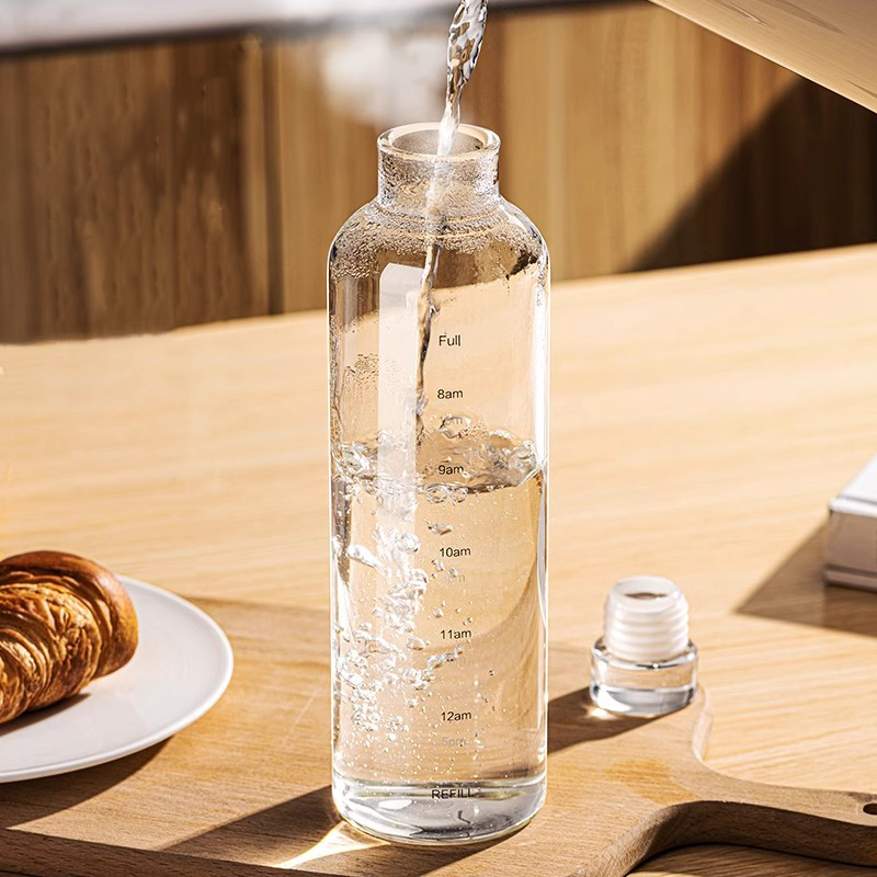 FOME ガラス製スポーツウォーターボトル、タイムスケール付 - Outdoor Sport Glass Water Bottle のレビューと価格