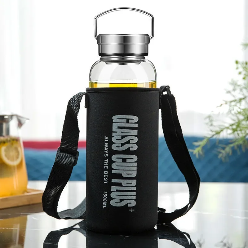 ストラップ付き 2L ガラス水ボトル、スポーツ水ボトル屋外旅 - Outdoor Sport Glass Water Bottle のレビューと価格